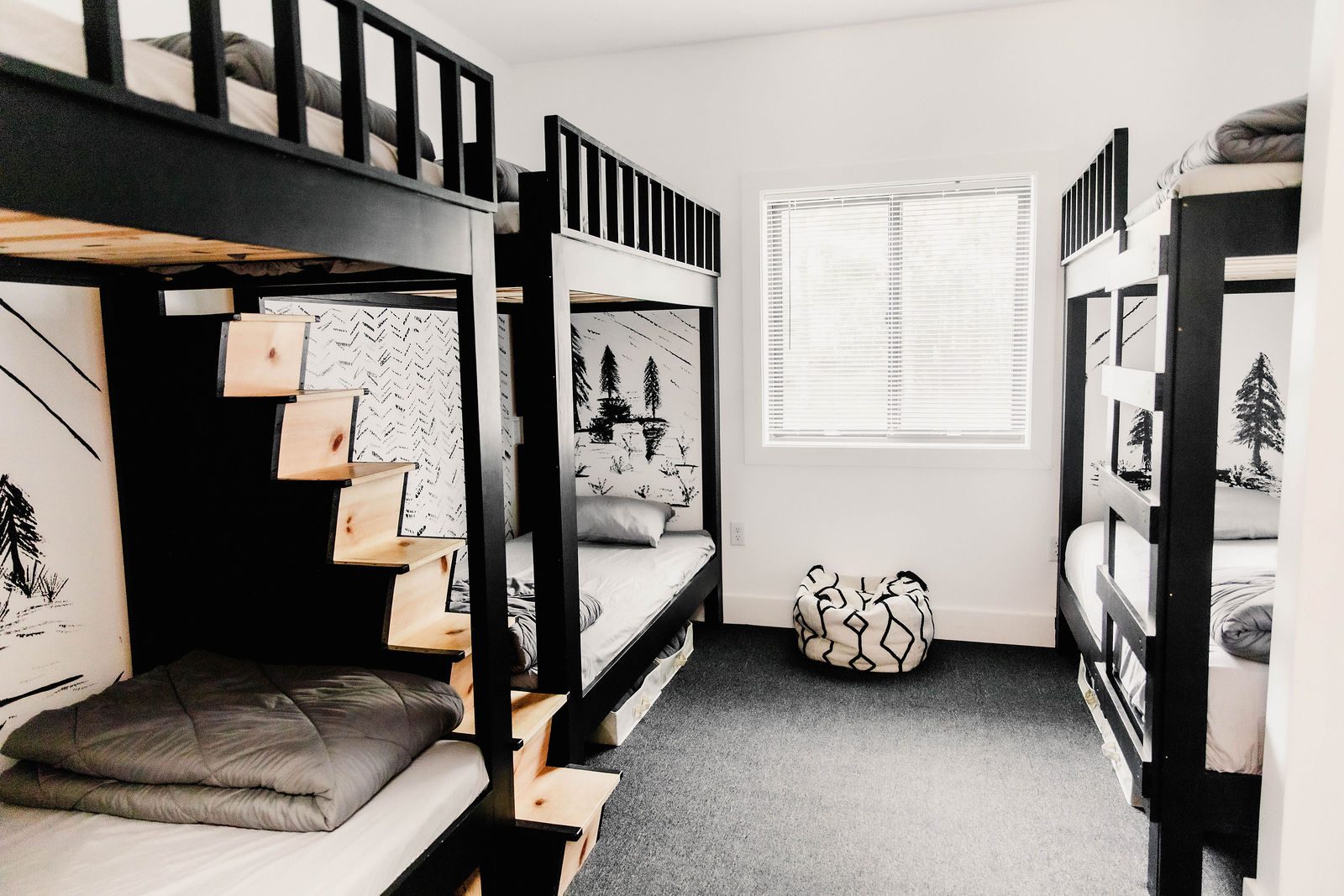 Bunk room with three bunk beds