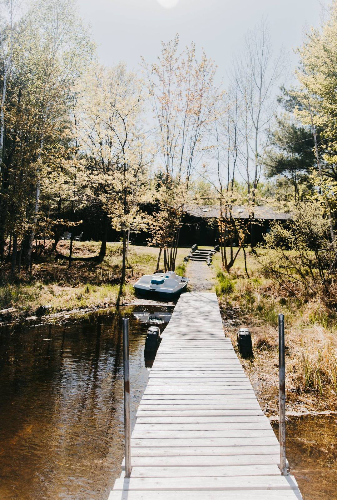 Private dock on the lake leading up to the cabin in Siren, Wisconsin